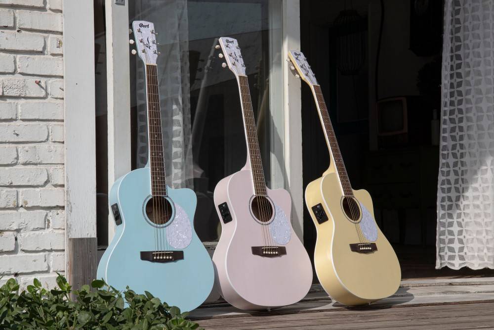 Cort JADE CLASSIC Acoustic-Electric Guitar with Gig Bag - Sky Blue Open ...